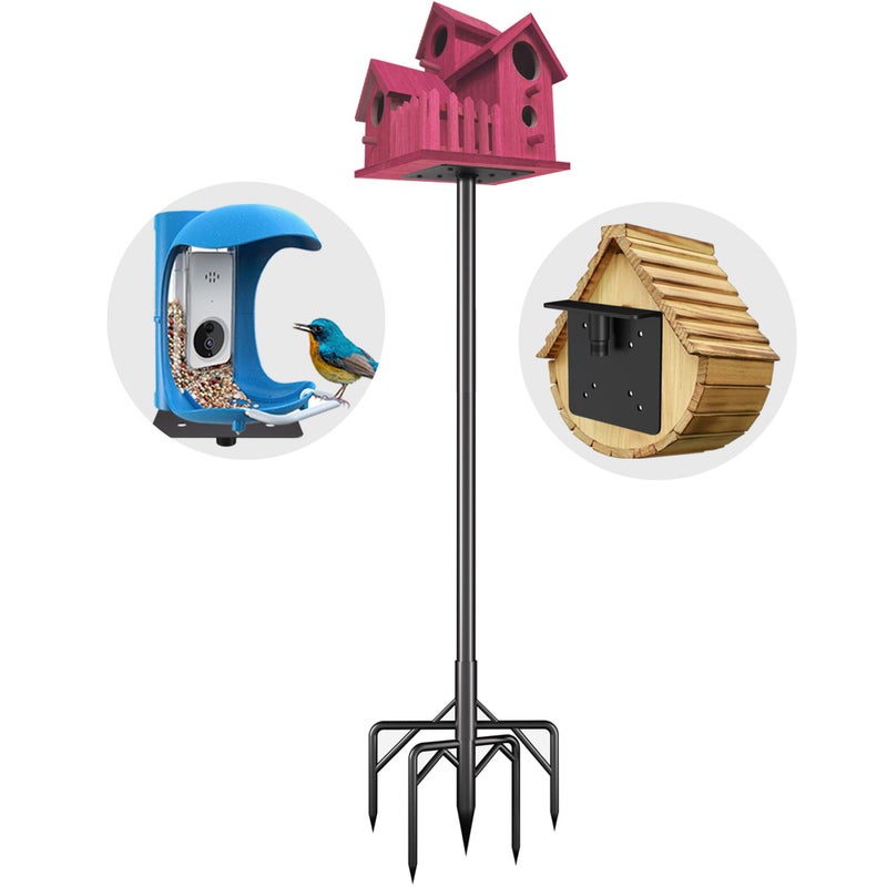 RINLAIN Bird Feeder Pole Kit, 79 Inch Bird House Pole for Outdoors Heavy Duty,5 Base Prongs Adjustable Birds Feeder Stand for House - Image 1