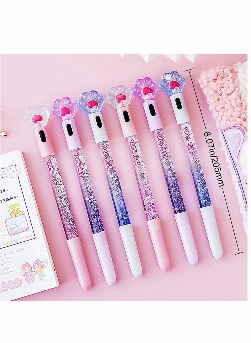 Cute LED Cat Paw Ballpoint Pens 6 Pcs with Refills Kawaii School Supplies for Girls Fun and Unique 0.5mm Black Gel Ink Writing - Image 5