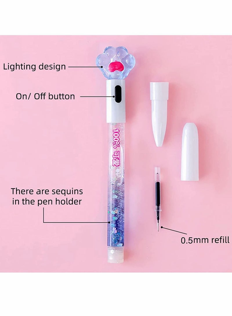 Cute LED Cat Paw Ballpoint Pens 6 Pcs with Refills Kawaii School Supplies for Girls Fun and Unique 0.5mm Black Gel Ink Writing - Image 4
