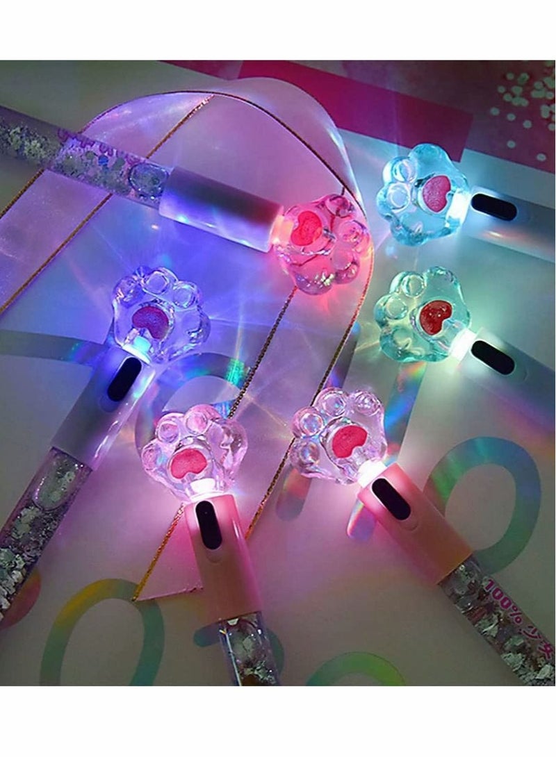 Cute LED Cat Paw Ballpoint Pens 6 Pcs with Refills Kawaii School Supplies for Girls Fun and Unique 0.5mm Black Gel Ink Writing - Image 2