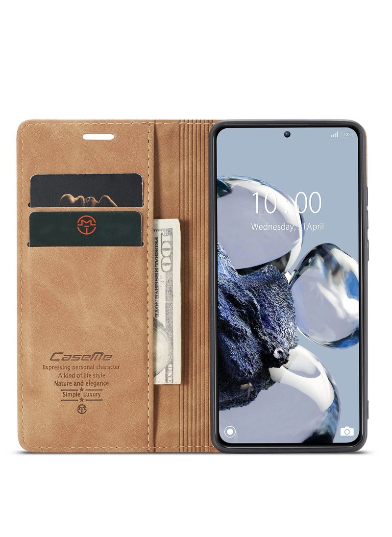 CaseMe - CaseMe Xiaomi Mi 12/12T Pro Case Wallet, for Xiaomi Mi 12/12T Pro Wallet Case Book Folding Flip Folio Case with Magnetic Kickstand Card Slots Protective Cover - Brown - Image 1