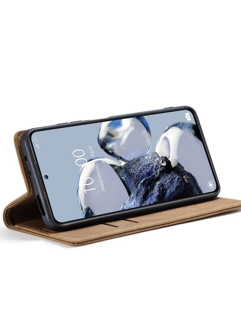 CaseMe - CaseMe Xiaomi Mi 12/12T Pro Case Wallet, for Xiaomi Mi 12/12T Pro Wallet Case Book Folding Flip Folio Case with Magnetic Kickstand Card Slots Protective Cover - Brown - Image 1