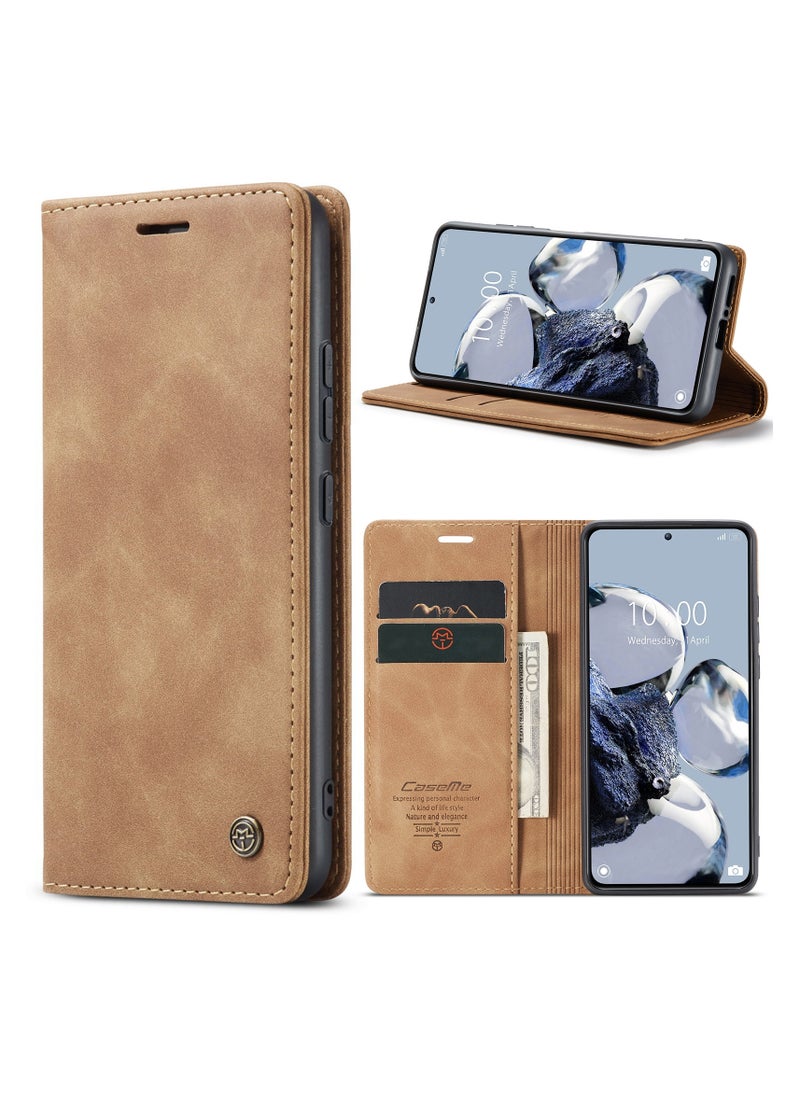 CaseMe - CaseMe Xiaomi Mi 12/12T Pro Case Wallet, for Xiaomi Mi 12/12T Pro Wallet Case Book Folding Flip Folio Case with Magnetic Kickstand Card Slots Protective Cover - Brown - Image 1