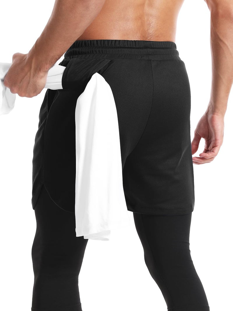 Aolesy Men's 2 in 1 Running Pants, Gym Workout 3/4 Compression Pants for Men Training Athletic Pants - Image 4