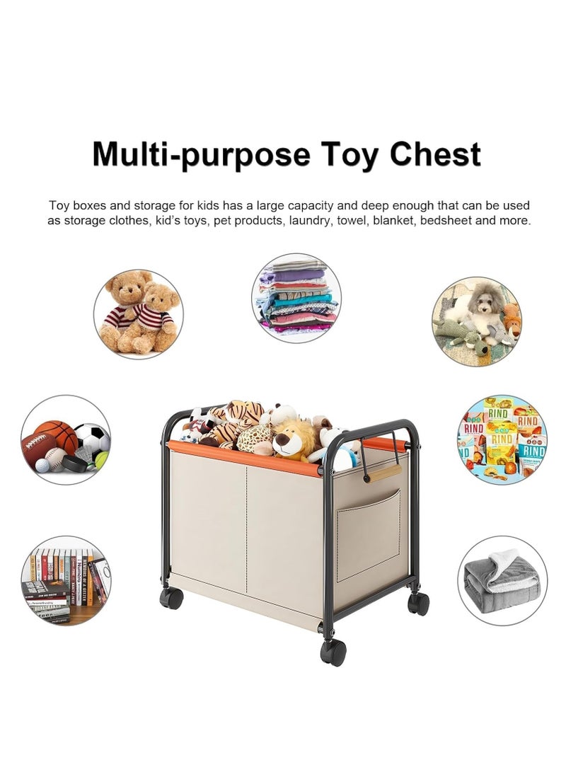 XiuWoo Large Space Metal Home Storage Cart, Toy Storage Box, Chest Storage Container, Laundry Basket, Cloth Organizer Bins with 360° Wheels, Handles for Home, Office - Image 3