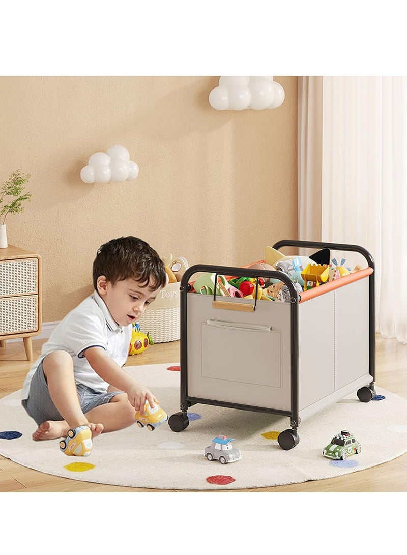 XiuWoo Large Space Metal Home Storage Cart, Toy Storage Box, Chest Storage Container, Laundry Basket, Cloth Organizer Bins with 360° Wheels, Handles for Home, Office - Image 4