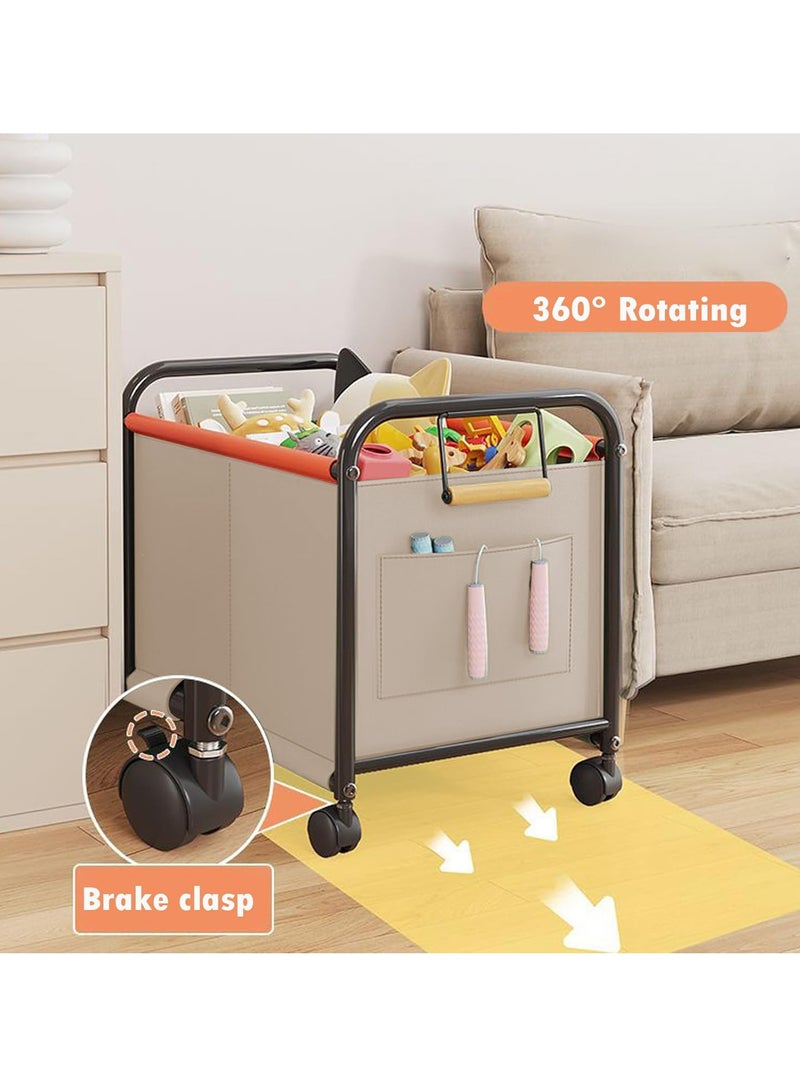 XiuWoo Large Space Metal Home Storage Cart, Toy Storage Box, Chest Storage Container, Laundry Basket, Cloth Organizer Bins with 360° Wheels, Handles for Home, Office - Image 5