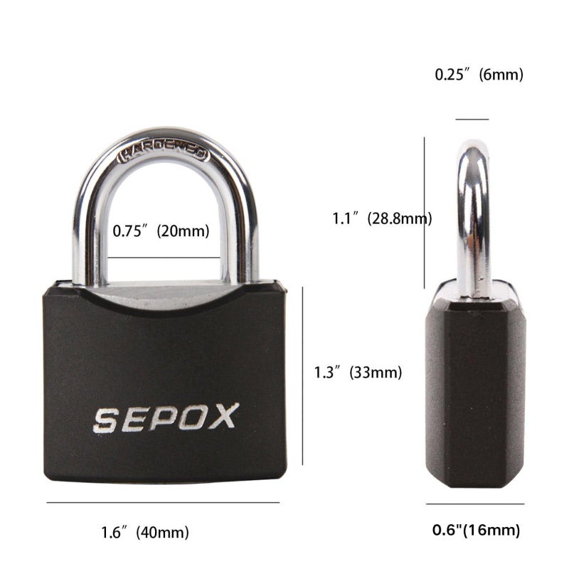 SEPOXÂ®10-Pack 1-9/16" Weather-Proof Outdoor Padlocks Keyed Different, Brass Cylinder, Heavy-Duty Solid Steel Body Covered Black, Locks for Gates, Sheds, Storage Lockers, Fence, Boats, Marine, Fishing - Image 2