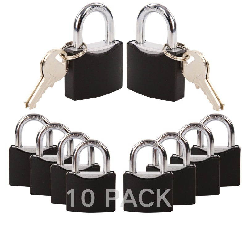 SEPOXÂ®10-Pack 1-9/16" Weather-Proof Outdoor Padlocks Keyed Different, Brass Cylinder, Heavy-Duty Solid Steel Body Covered Black, Locks for Gates, Sheds, Storage Lockers, Fence, Boats, Marine, Fishing - Image 1