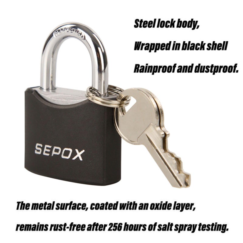 SEPOXÂ®10-Pack 1-9/16" Weather-Proof Outdoor Padlocks Keyed Different, Brass Cylinder, Heavy-Duty Solid Steel Body Covered Black, Locks for Gates, Sheds, Storage Lockers, Fence, Boats, Marine, Fishing - Image 3