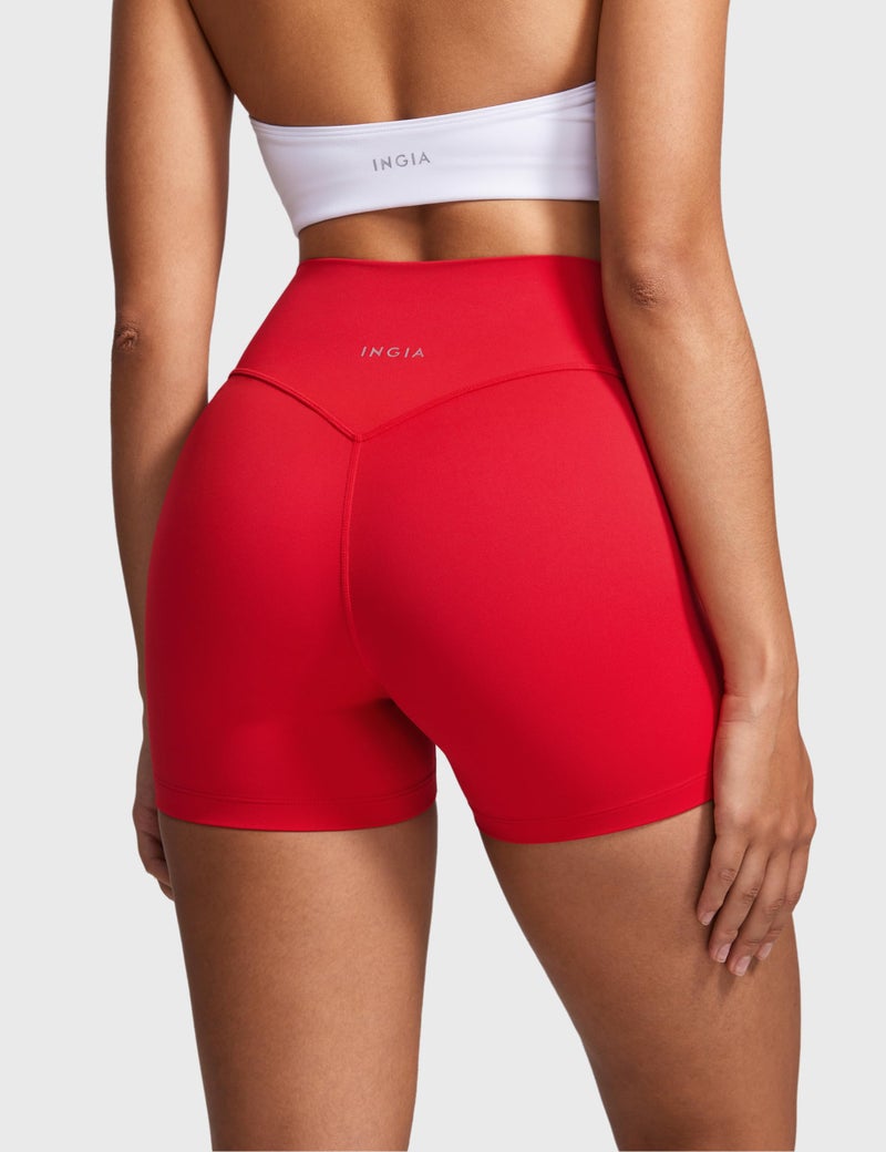 INGIA Womens High Waist No Front Seam Biker Shorts 4 Inches Running Volleyball Spandex Yoga Gym Workouts Aurora Red Medium - Image 2