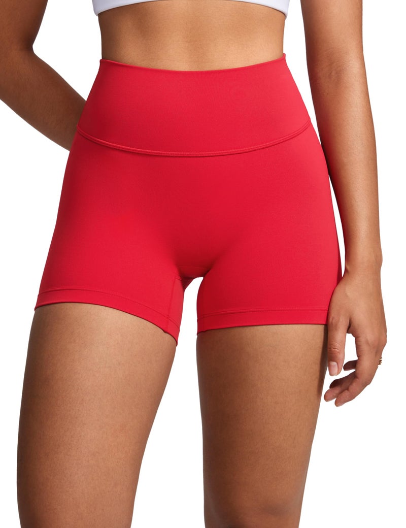 INGIA Womens High Waist No Front Seam Biker Shorts 4 Inches Running Volleyball Spandex Yoga Gym Workouts Aurora Red Medium - Image 1