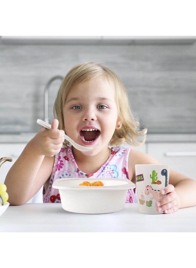 كيوشاير طقم أدوات طعام للأطفال، طقم أطباق وأوعية للأطفال من 5 قطع، طقم أدوات طعام للأطفال من الميلامين برسوم كرتونية، أطباق وشوك وملاعق للأطفال الصغار (رمادي) - Image 3