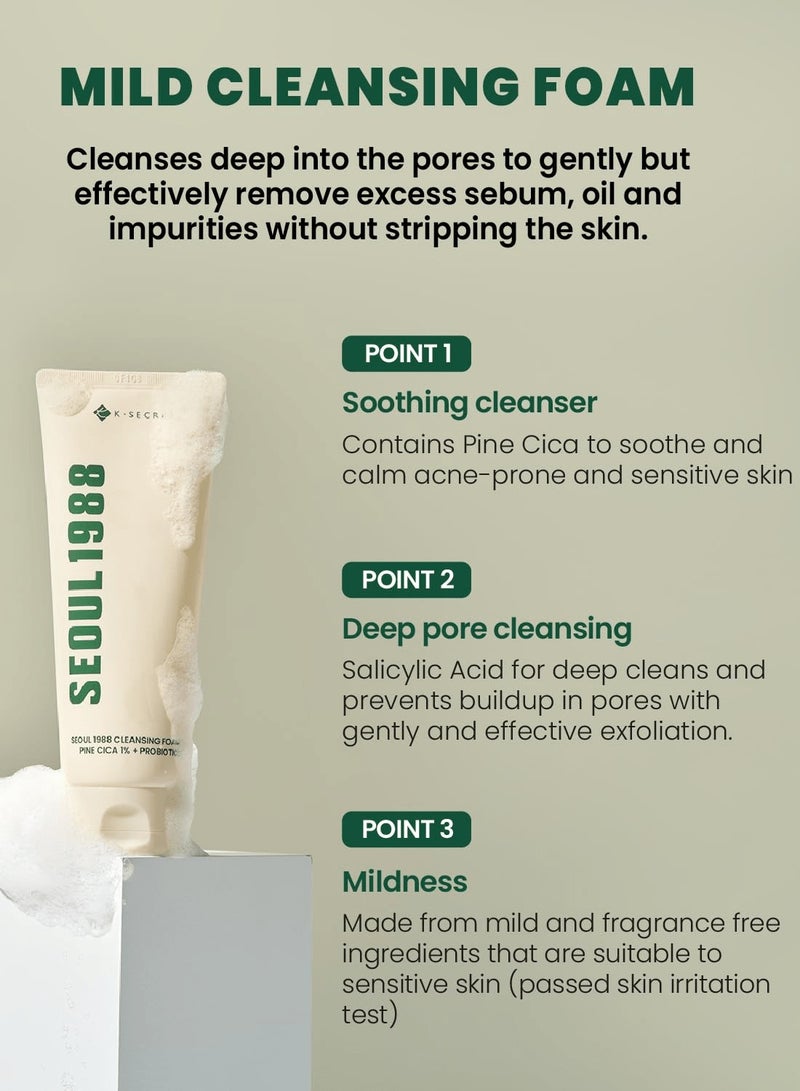 K-SECRET Seoul 1988 Cleansing Foam : Pine Cica 1% + Probiotics (150ml) - Image 4