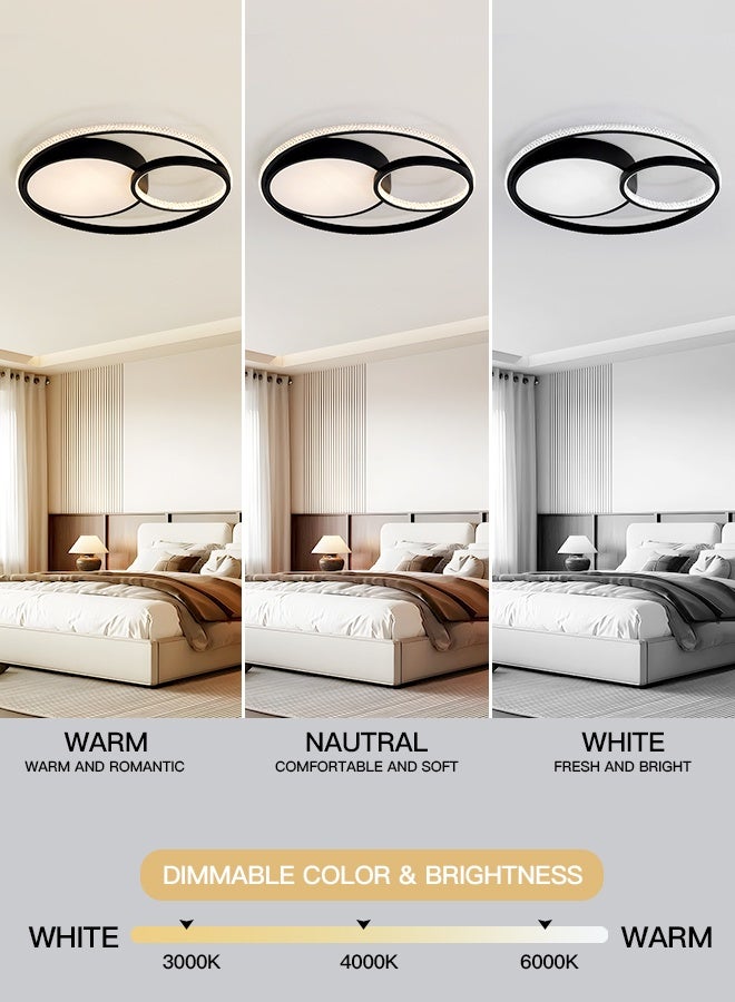 YATAI LIGHTING Modern Round LED Ceiling Light, 60W Dimmable with Remote Control, Black Flush Mount, 3-Color Dimming (3000K-6000K), for Bedroom, Dining, Living Room - Image 2
