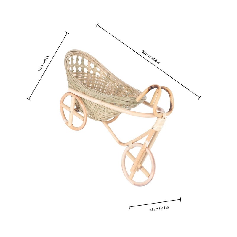 Woven Rattan Tricycle Basket Kitchen Fruit Vegetable Organizer Home Decor Centerpiece - Image 3