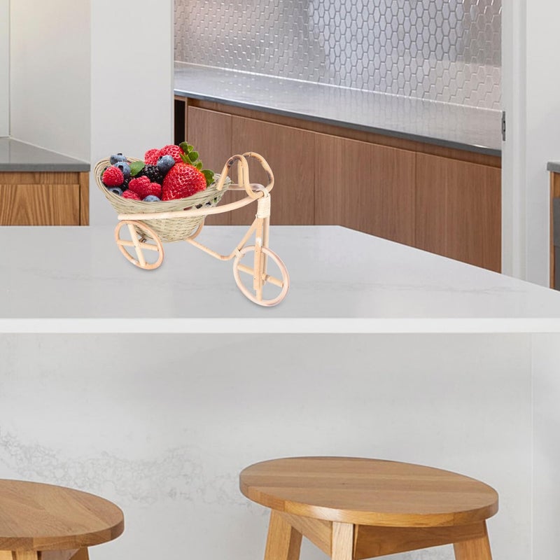 Woven Rattan Tricycle Basket Kitchen Fruit Vegetable Organizer Home Decor Centerpiece - Image 5