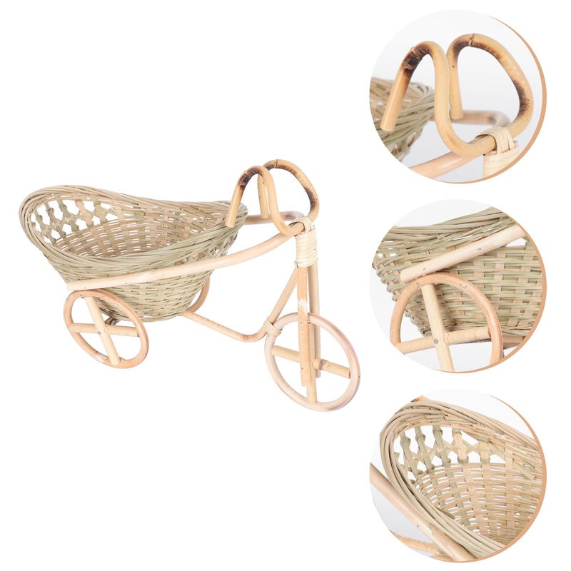 Woven Rattan Tricycle Basket Kitchen Fruit Vegetable Organizer Home Decor Centerpiece - Image 4