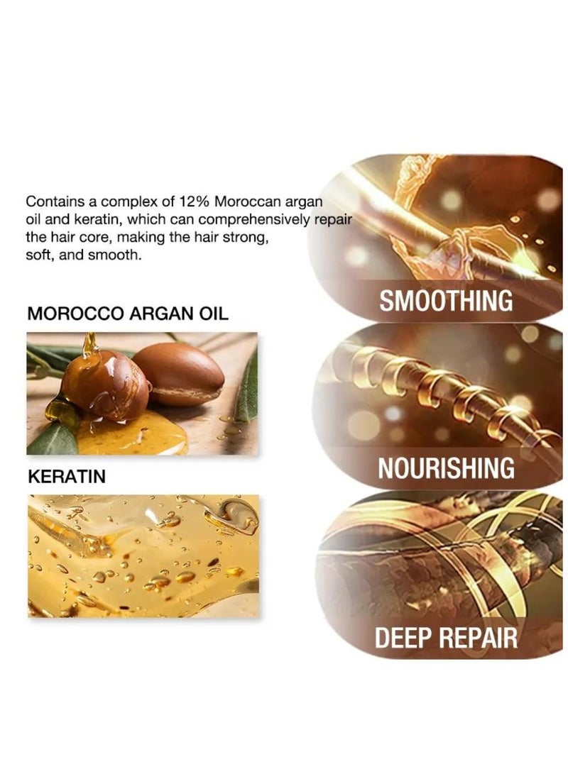 PURC قناع الشعر لإصلاح شامل 350 جرام زيت الأركان المغربي والكيراتين للعناية بالشعر واستعادة صحته قناع علاج الشعر لإصلاح خصلات الشعر وتقوية الشعر التالف وجعل الشعر ناعماً وسلساً - Image 5