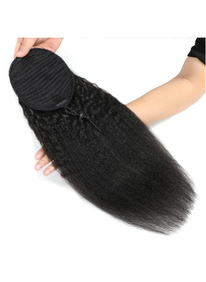 Adette 16 Inches Kinky Straight Ponytails Human Hair Drawstring Ponytail Extension Kinky Straight Clip In Pony Tail Hair Extensions For Black Women Natural Black Hair Pieces - Image 3