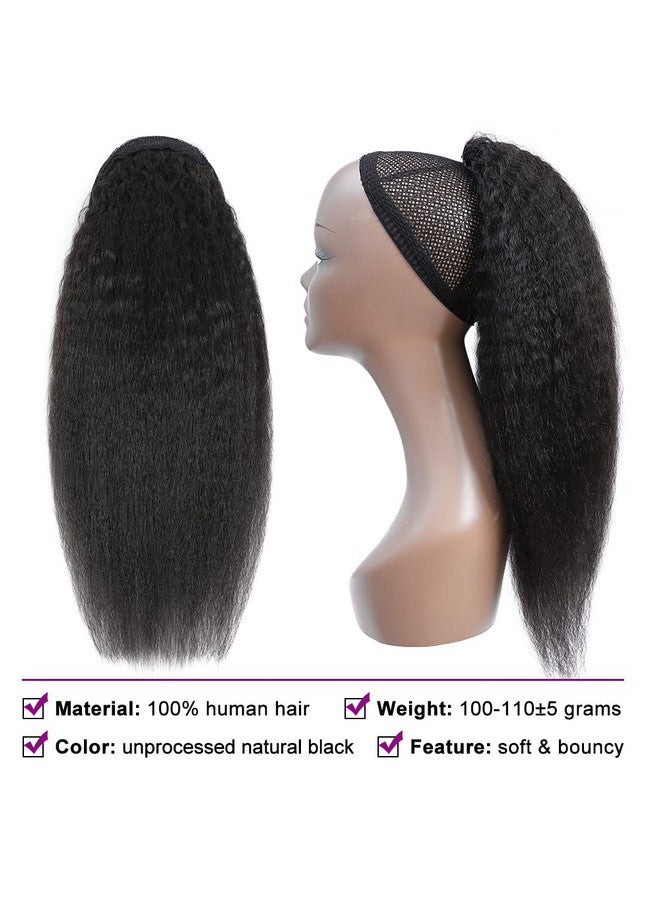 Adette 16 Inches Kinky Straight Ponytails Human Hair Drawstring Ponytail Extension Kinky Straight Clip In Pony Tail Hair Extensions For Black Women Natural Black Hair Pieces - Image 4