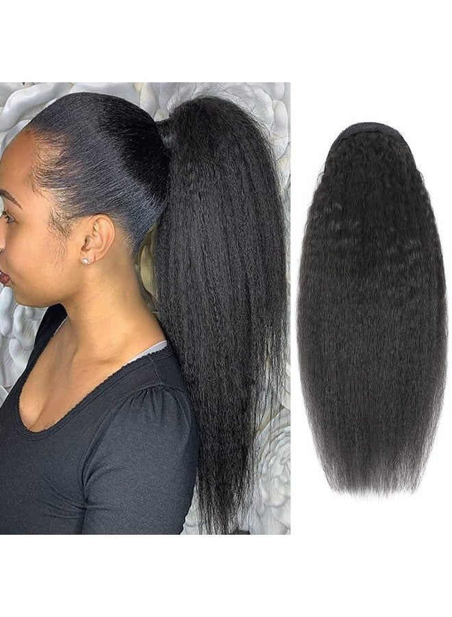 Adette 16 Inches Kinky Straight Ponytails Human Hair Drawstring Ponytail Extension Kinky Straight Clip In Pony Tail Hair Extensions For Black Women Natural Black Hair Pieces - Image 2