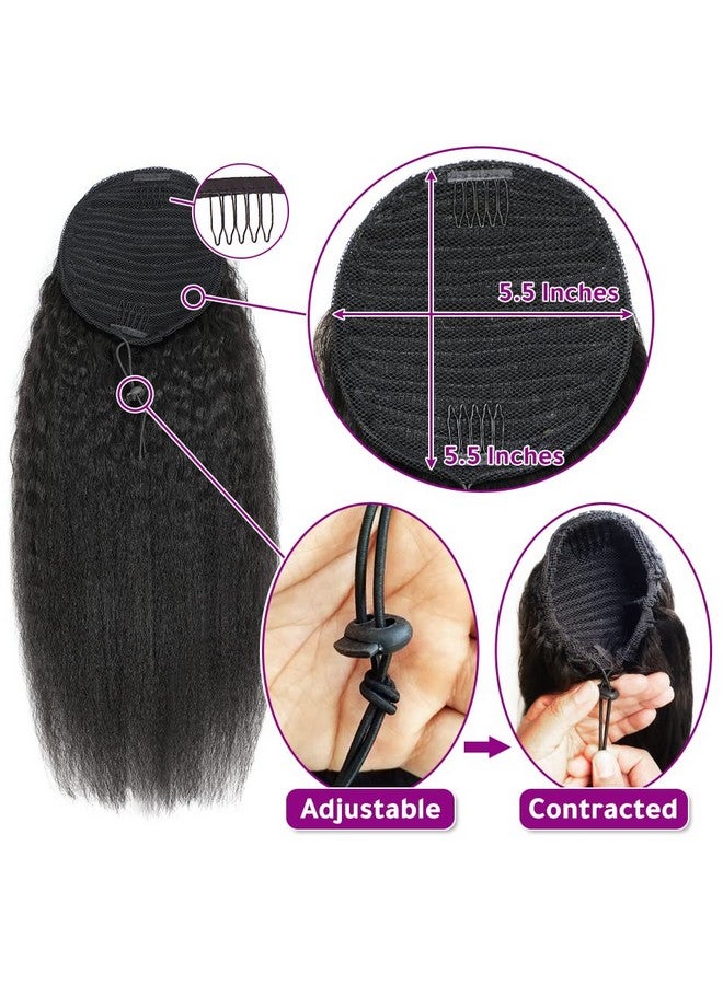 Adette 16 Inches Kinky Straight Ponytails Human Hair Drawstring Ponytail Extension Kinky Straight Clip In Pony Tail Hair Extensions For Black Women Natural Black Hair Pieces - Image 5