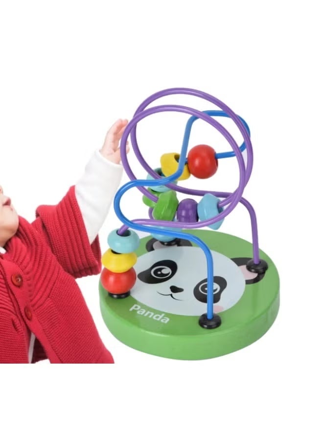 A small, colorful, one-piece wooden toy for children; a bead and wire maze game. - Image 3