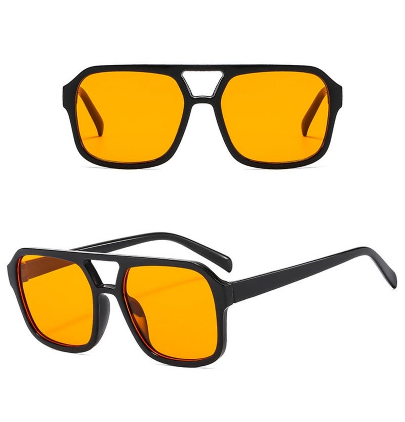 IKUVNA Retro 70s Square Aviator Sunglasses Women Men Vintage Rectangle Sunglasses Flat Frame Trendy Shades (Orange) - Image 3