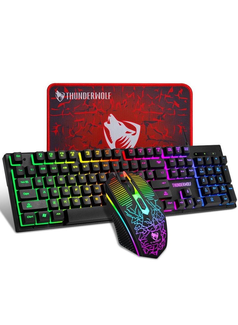 T-WOLF 104-Key 3 IN 1 Gaming Keyboard and Mouse, RGB Gaming Keyboard and 2400 DPI Mouse Combo with Large Mouse Pad, Mechanical Feeling Keyboard, Plug & Play to PC, Laptop - Image 1