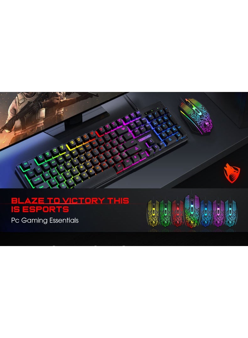 T-WOLF 104-Key 3 IN 1 Gaming Keyboard and Mouse, RGB Gaming Keyboard and 2400 DPI Mouse Combo with Large Mouse Pad, Mechanical Feeling Keyboard, Plug & Play to PC, Laptop - Image 3