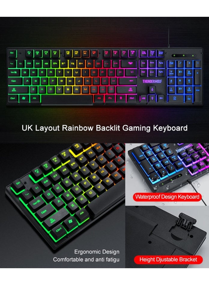 T-WOLF 104-Key 3 IN 1 Gaming Keyboard and Mouse, RGB Gaming Keyboard and 2400 DPI Mouse Combo with Large Mouse Pad, Mechanical Feeling Keyboard, Plug & Play to PC, Laptop - Image 5