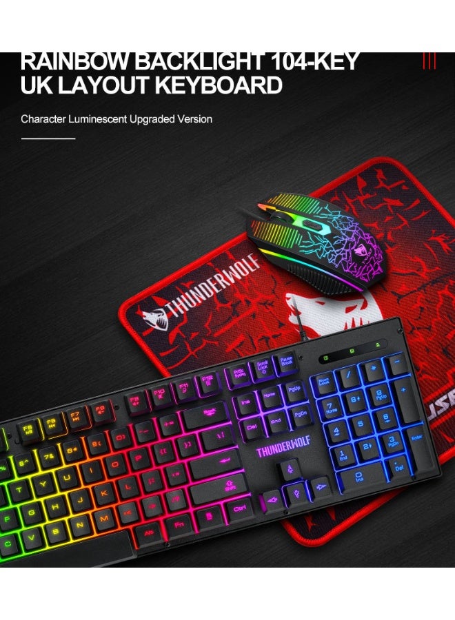 T-WOLF 104-Key 3 IN 1 Gaming Keyboard and Mouse, RGB Gaming Keyboard and 2400 DPI Mouse Combo with Large Mouse Pad, Mechanical Feeling Keyboard, Plug & Play to PC, Laptop - Image 4
