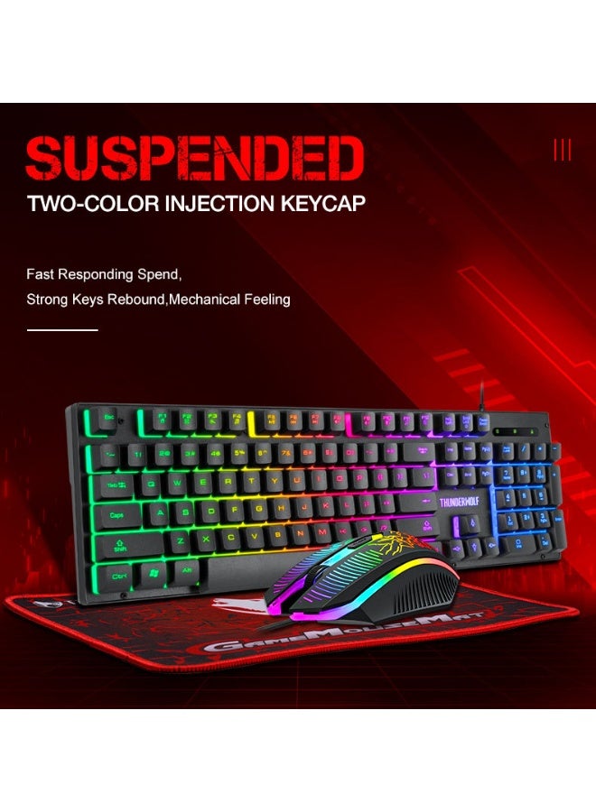 T-WOLF 104-Key 3 IN 1 Gaming Keyboard and Mouse, RGB Gaming Keyboard and 2400 DPI Mouse Combo with Large Mouse Pad, Mechanical Feeling Keyboard, Plug & Play to PC, Laptop - Image 2