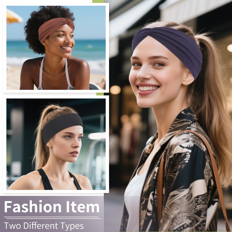 Panleding 12 Pcs Stretchy Headbands for Women, Absorbed Sport Headband Soft Twist Knotted Hairbands for Daily Life Yoga Workout(Black/Dark blue/Brown/Grey) - Image 5