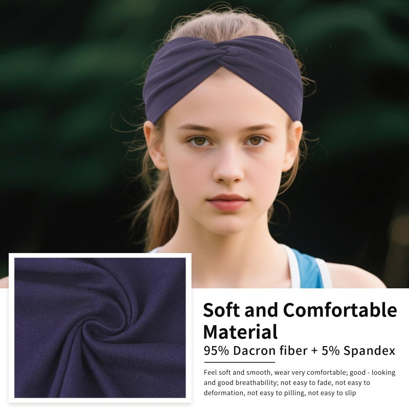 Panleding 12 Pcs Stretchy Headbands for Women, Absorbed Sport Headband Soft Twist Knotted Hairbands for Daily Life Yoga Workout(Black/Dark blue/Brown/Grey) - Image 3