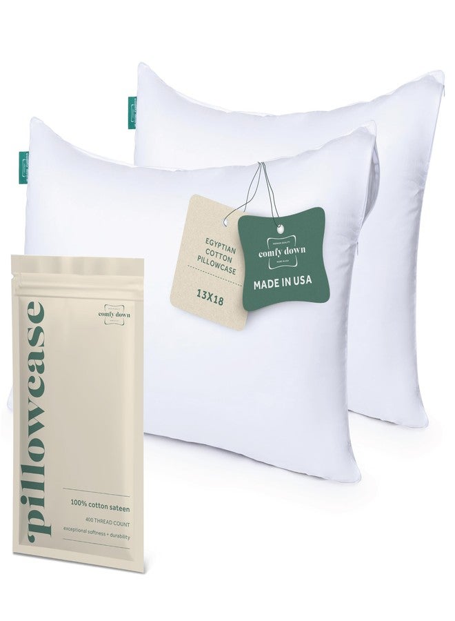 ComfyDown Pillowcase for Toddler & Travel Pillows - 2 Pack - Breathable, 100% Cotton, 400-Thread Count, Zipper Closure - Made in USA - 13"x18" - Image 1