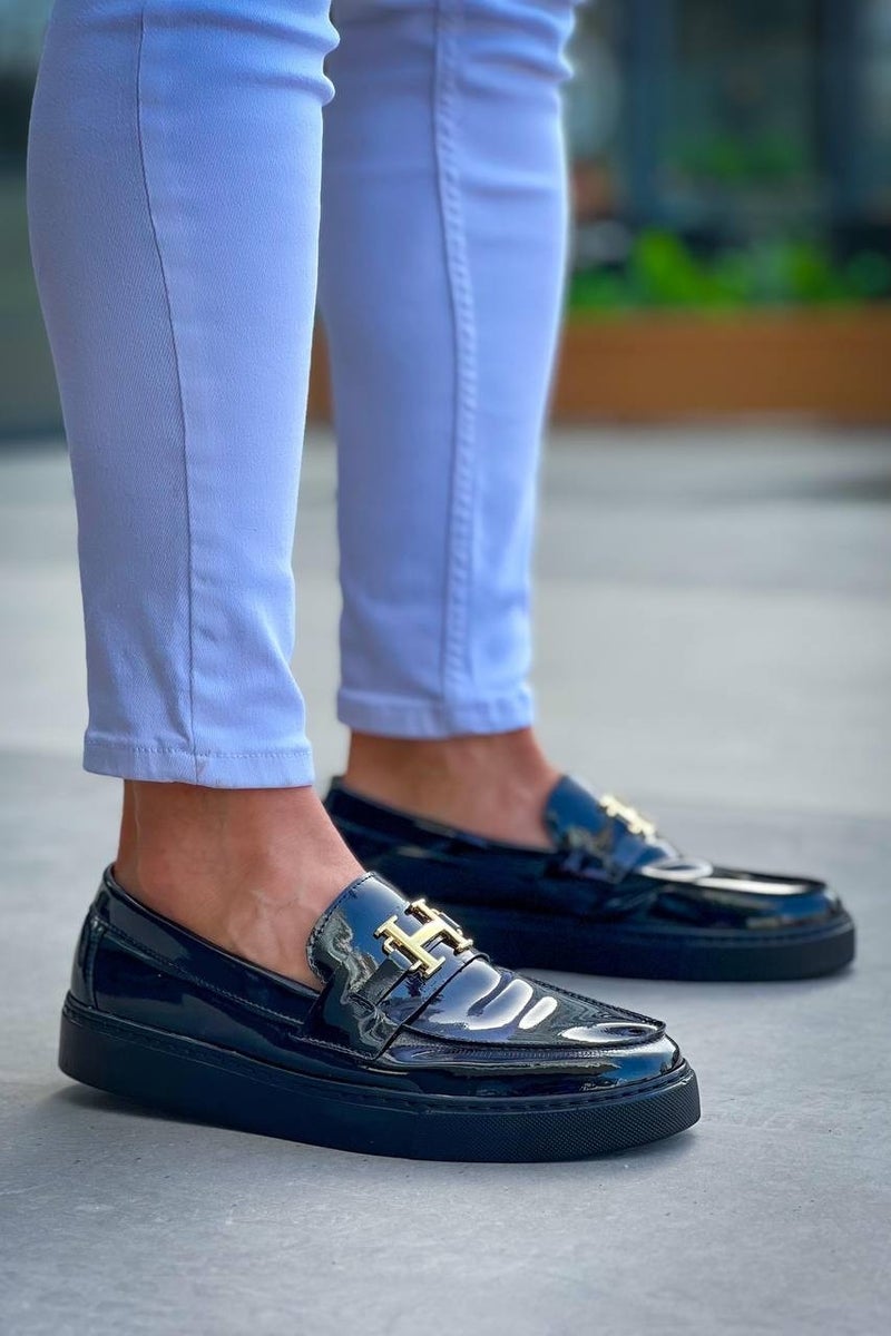 KB-027 Laceless Charcoal Patent Leather H Casual Men's Shoes