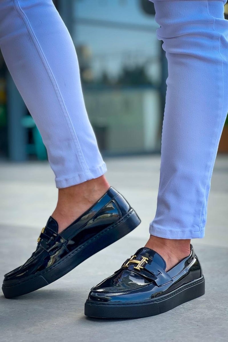 KB-027 Laceless Charcoal Patent Leather H Casual Men's Shoes