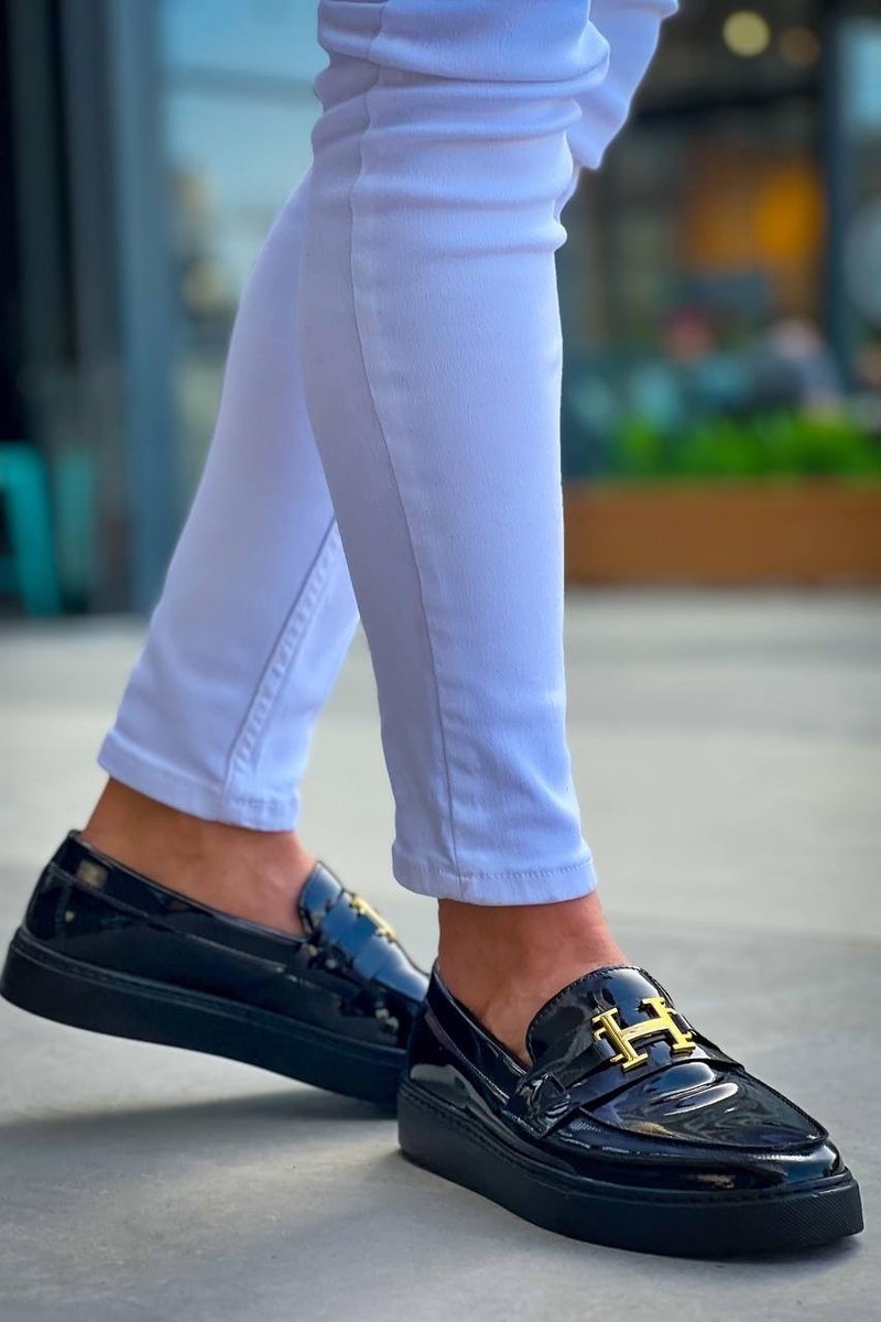 KB-027 Laceless Charcoal Patent Leather H Casual Men's Shoes