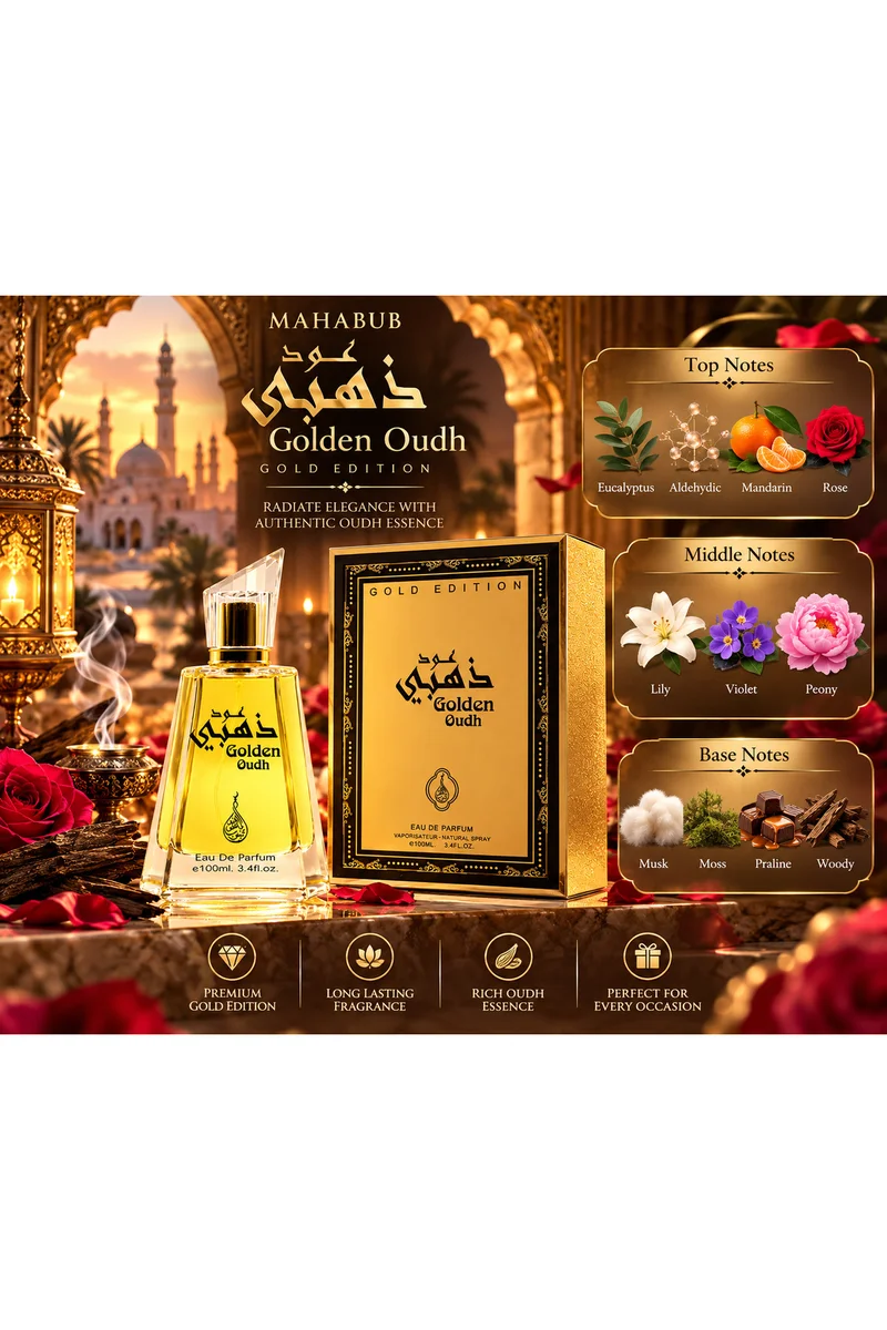 mahabub Golden Oudh Gold Edition Eau De Parfum 100ml | Floral, Woody & Musky Fragrance
