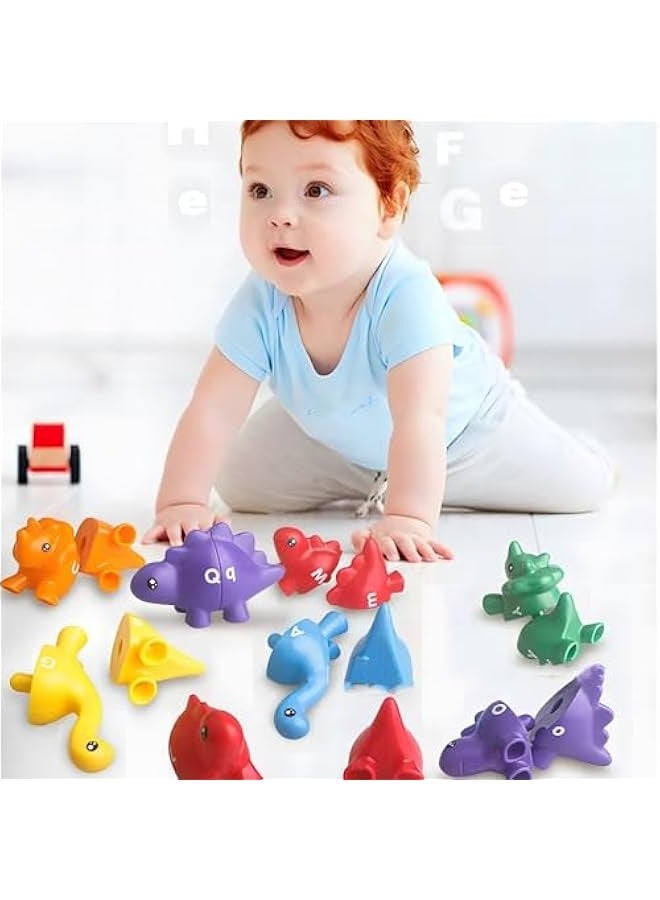 Matching Dinos Toys - 26 Pieces, Counting  Sorting Toy, Shape  Colour Sorting, Letters Dinos Toys, ducational Learning Toys for 18 Months - 3 Years Old Toddlers Boys Girls - Image 2