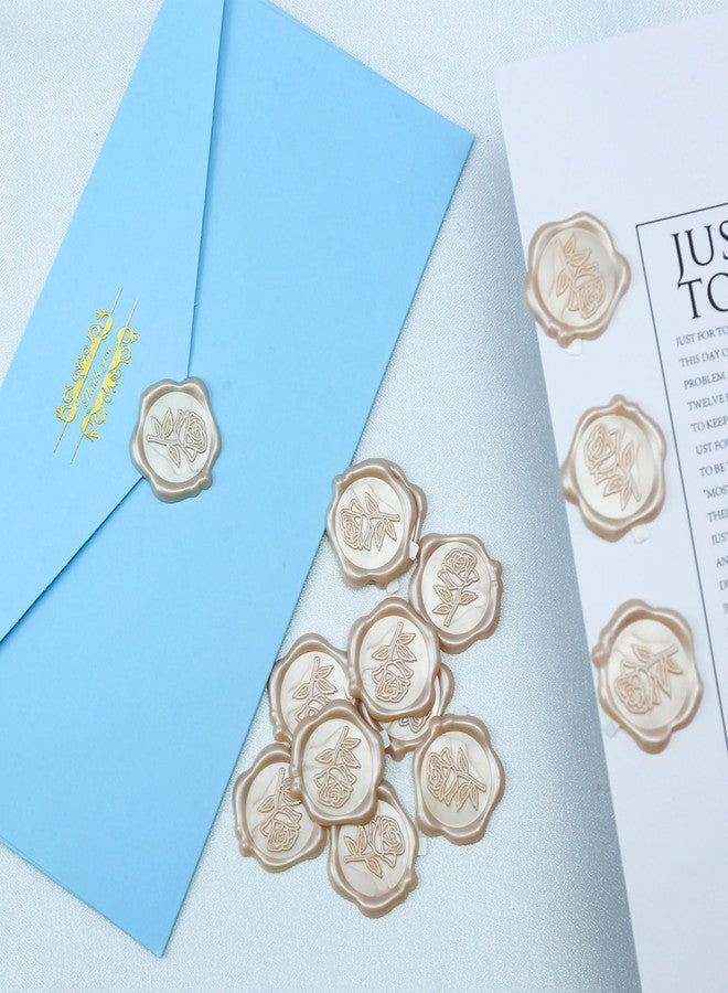 Pilloze Wax Seal Stickers - 3D Champagne Rose Wedding Invitation Envelope Botanical Seal Stickers, 50 Pcs Self- Adhesive Stickers, Perfect for Wedding Invitation, Christmas, Gift Wrapping, Baby Shower - Image 3