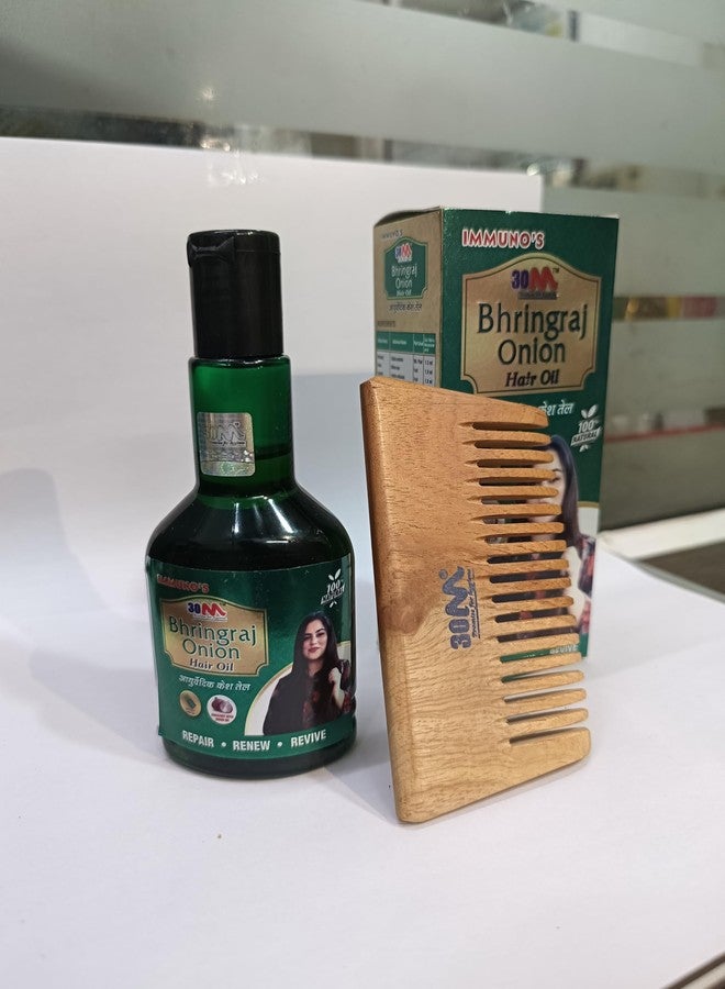 30MN Immuno’s Bhringraj Onion Hair Oil with Wooden Comb | Ayurvedic Hair Growth & Scalp Care Combo - Strengthens Roots, Reduces Hair Fall, Shiny, Thick Hair, Controls Dandruff, 100% Natural for Women - 100ml [COMBO] - Image 5