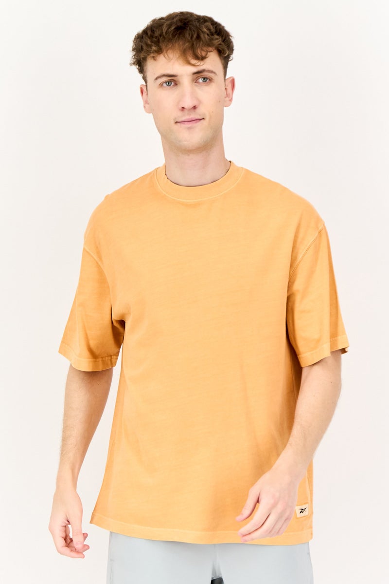 Reebok Men Sportswear Fit Brand Logo Short Sleeves Outdoor T-Shirt, Orange  - Image 1
