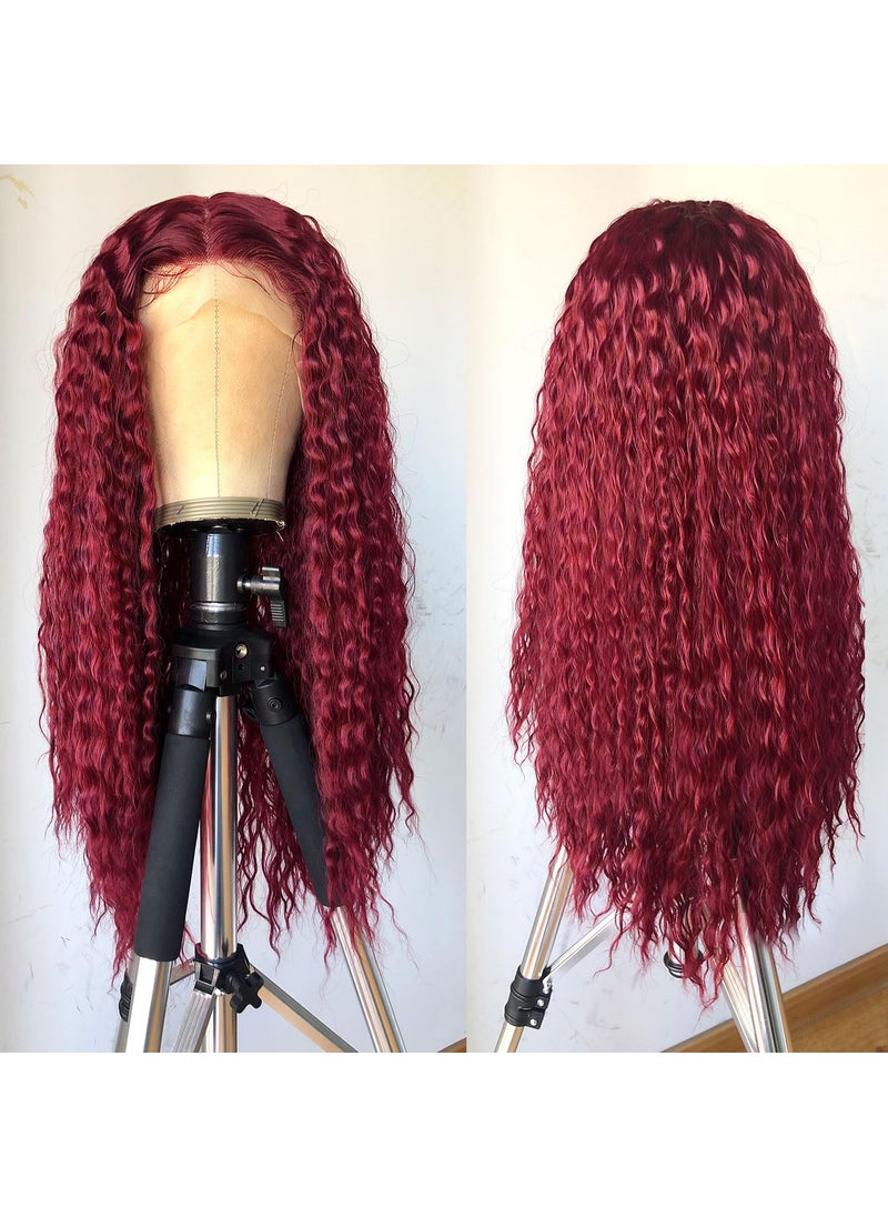 RunM hair - RunM Curly Lace Front Wigs for Black Women HD Glueless 13X4X1 Long Curly Lace Front Wig with Baby Hair Synthetic Lace Front Wigs 26 InchBurgundy - Image 1