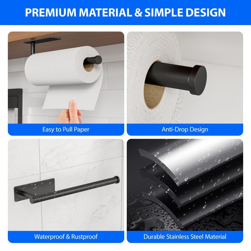 Chikesi Paper Towel Holder Under Cabinet  Self-Adhesive No Drilling  Stainless Steel  Wall-Mounted For Kitchen And Bathroom  Easy Install  Durable  Space-Saving  Ideal For Home  Rv (Black  1 Pack) - Image 3