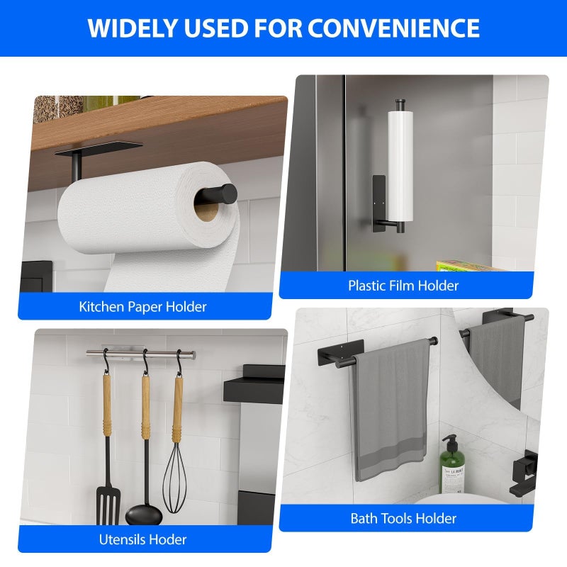 Chikesi Paper Towel Holder Under Cabinet  Self-Adhesive No Drilling  Stainless Steel  Wall-Mounted For Kitchen And Bathroom  Easy Install  Durable  Space-Saving  Ideal For Home  Rv (Black  1 Pack) - Image 4
