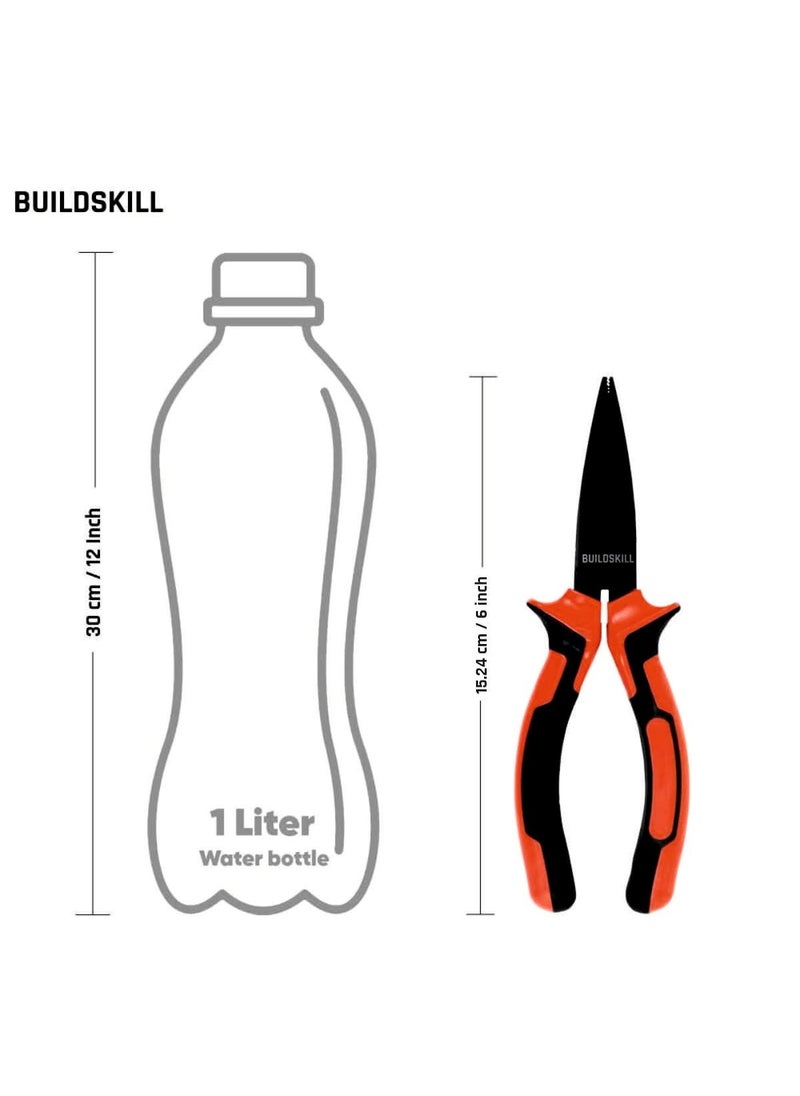 BUILDSKILL Buildskill Long Nose Plier 6 Versatile Hand Tools Used as Electrical Tools Portable Cutting Plier Anti Rust Black Phosphate Finish Efficient Hardware Tools Durable Tools for Home Pack of 1  - Image 2
