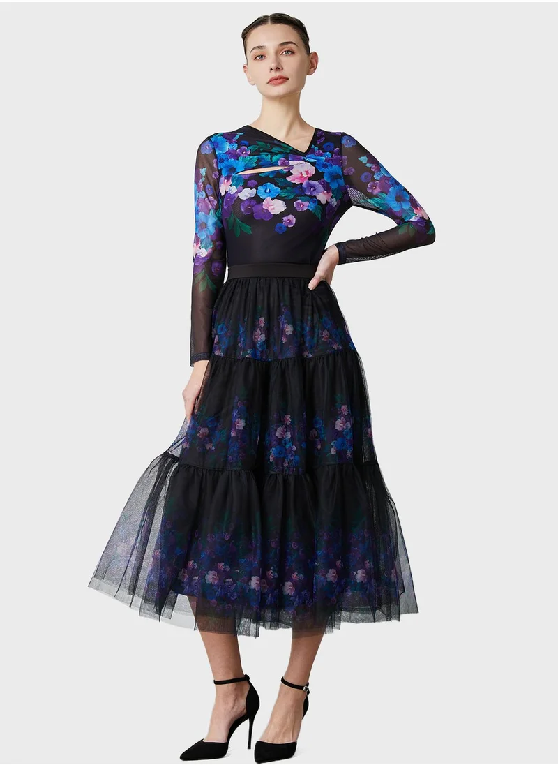 Femi9 Plisse Mesh Floral Print Skirt